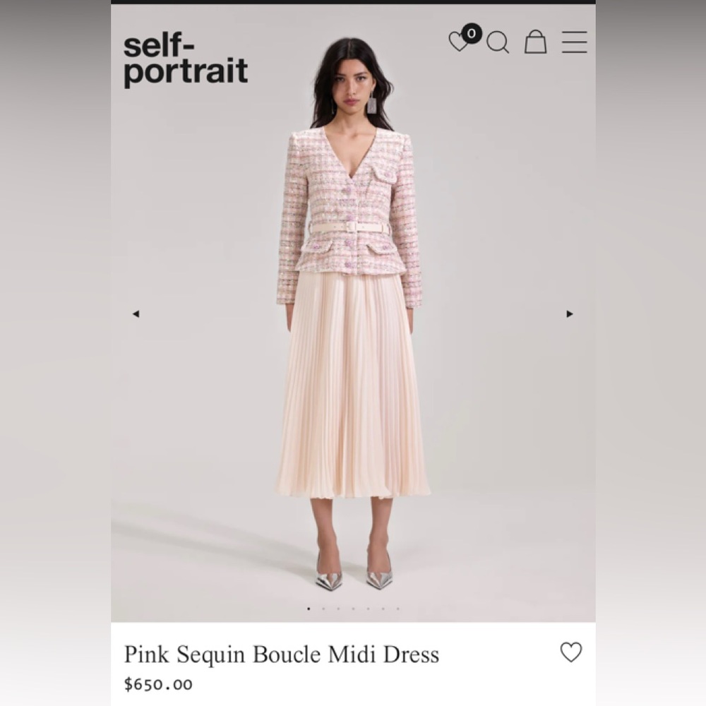 Self Portrait Pink Sequin Boucle Midi Dress